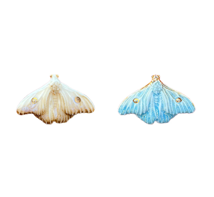 Yellow And Blue Moth Designed Versatile Everyday Artistic Ceramic Ring