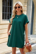 Cotton Short Sleeve Mini Dress with Pockets - Casual Everyday