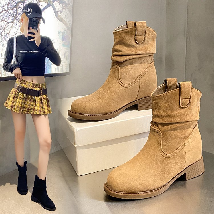 Women Suede Chunky Heel Ankle Boots Slouchy Everyday Footwear