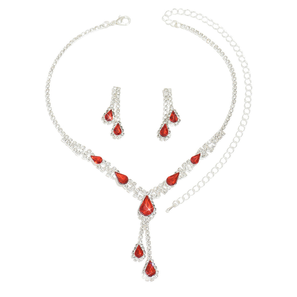 2026 New Fashion Accessories Red Water Drop Necklace Earrings Bridal Wedding Party Jewelry