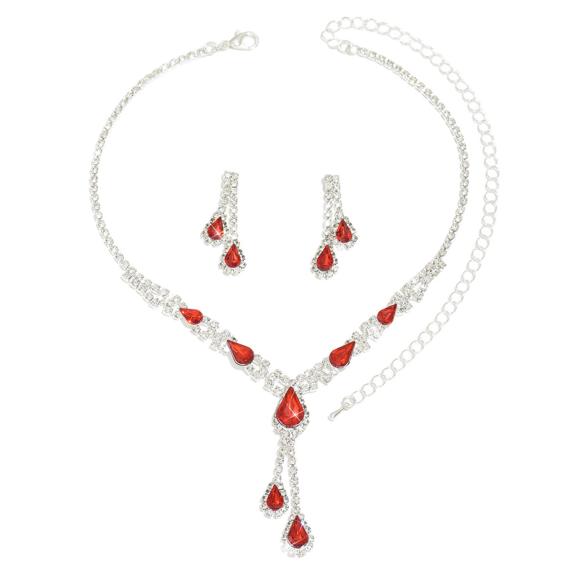 2026 New Fashion Accessories Red Water Drop Necklace Earrings Bridal Wedding Party Jewelry
