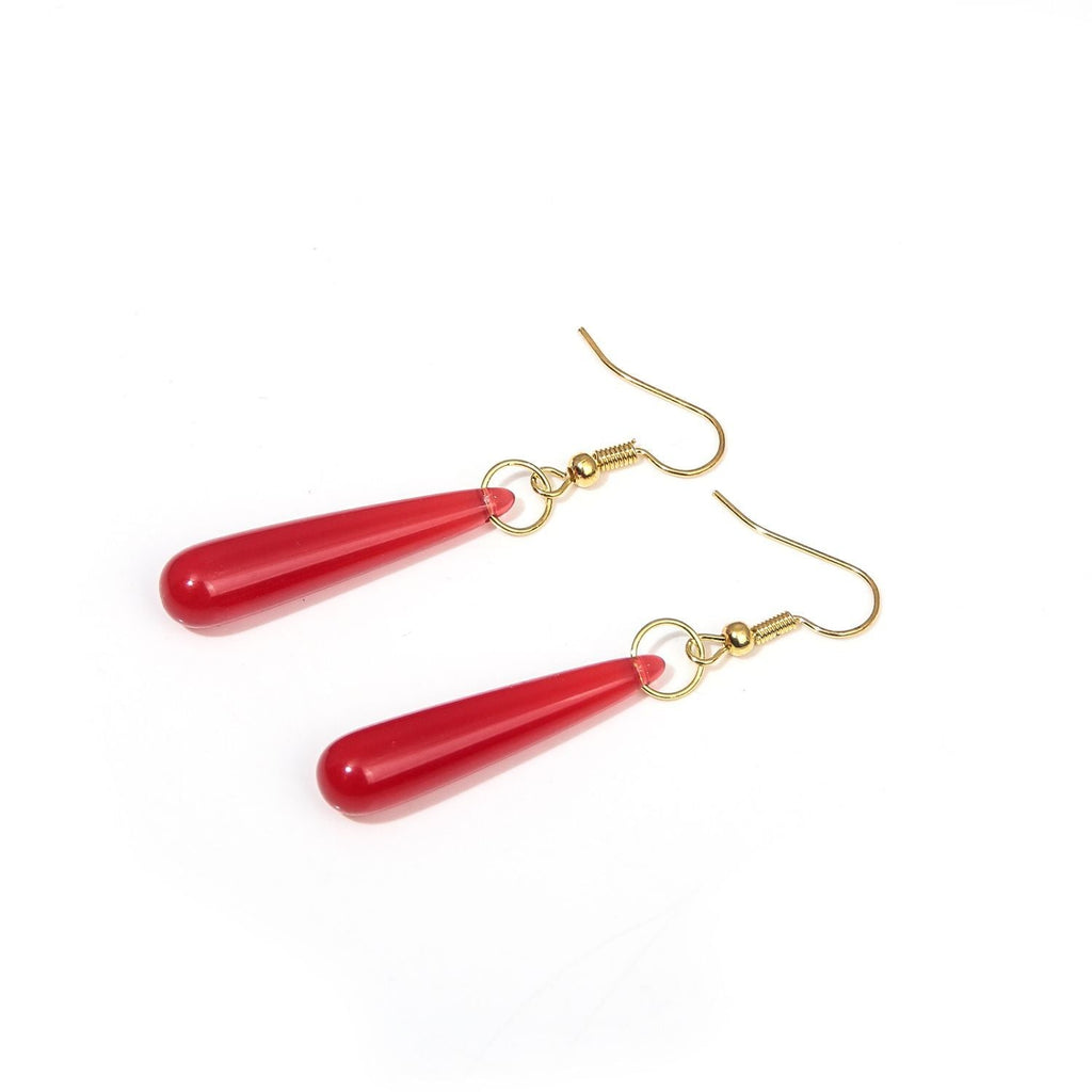 Red Water Drop Resin Pendant Earrings