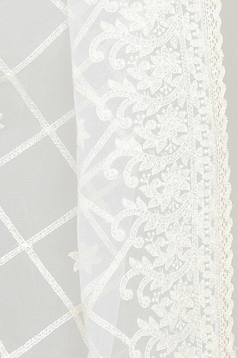 White Cotton Pakistani Karanchi Dupatta with Intricate Embroidery
