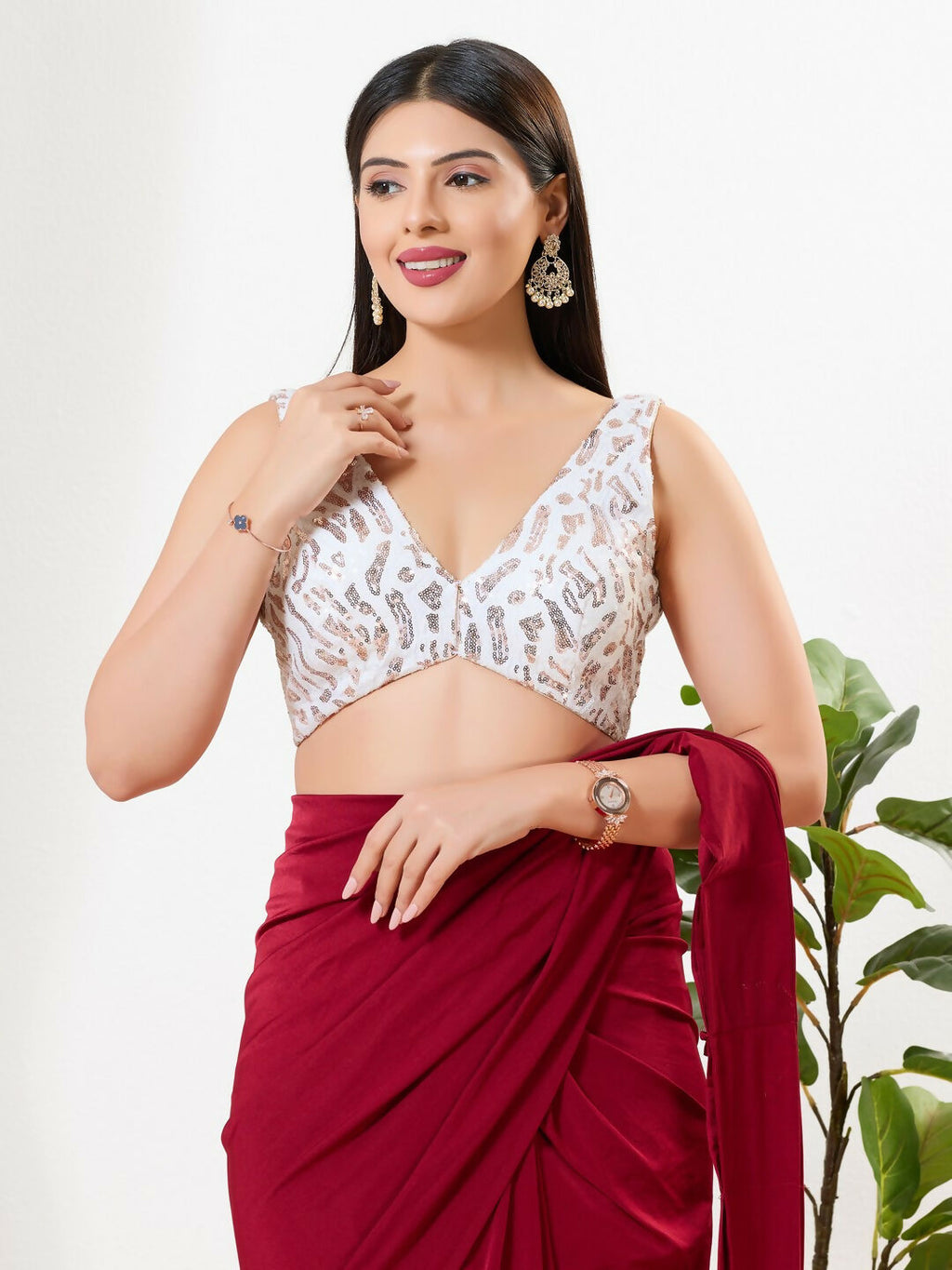 Joban Fashion Copper Sequence Padded Blouse With V Neck Sleeveless