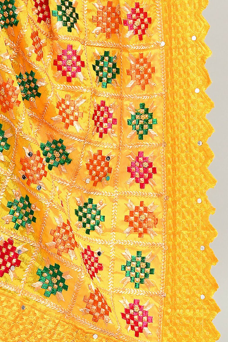 Multi Color Phulkari Dupatta with Traditional Cotton Embroidery