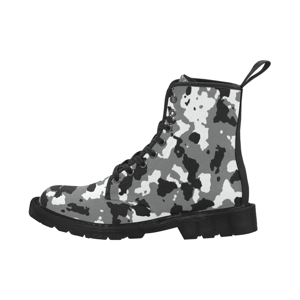 Black and White Camo Canvas Lace-Up Boots for Women - Image 3