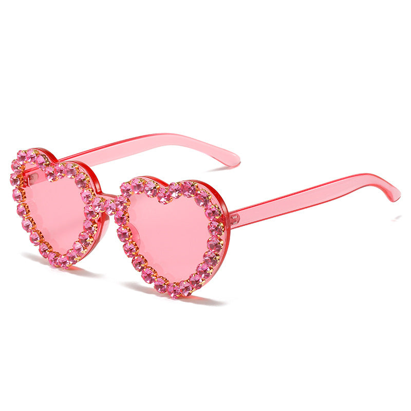 Peach Heart Rhinestone Sunglasses Y2K Aesthetic Shades