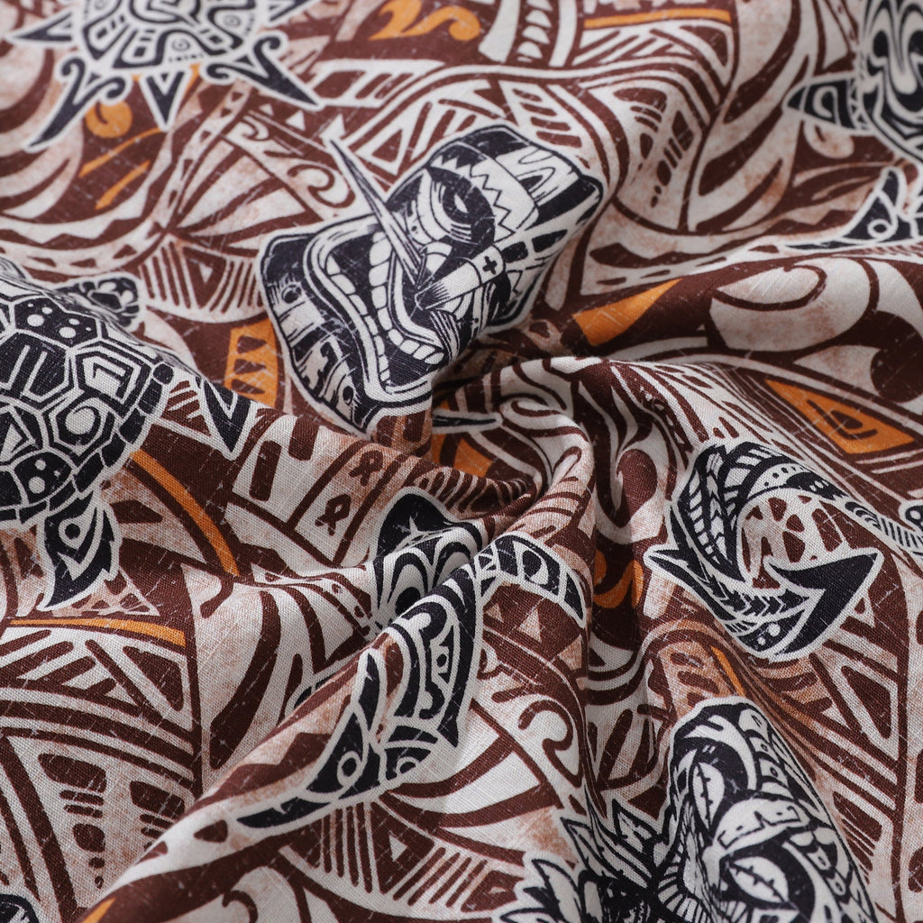 Vintage Tropical Hawaiian Shirt with Tiki Totem Print in Cotton
