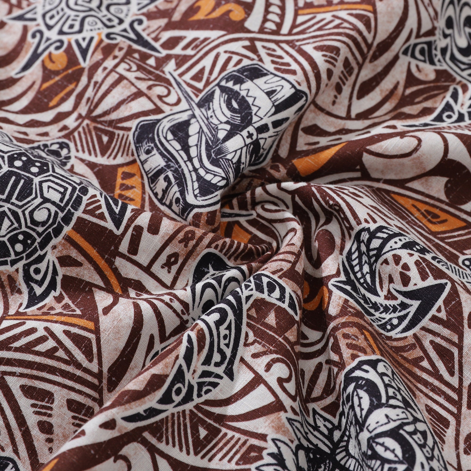 Vintage Tropical Hawaiian Shirt with Tiki Totem Print in Cotton