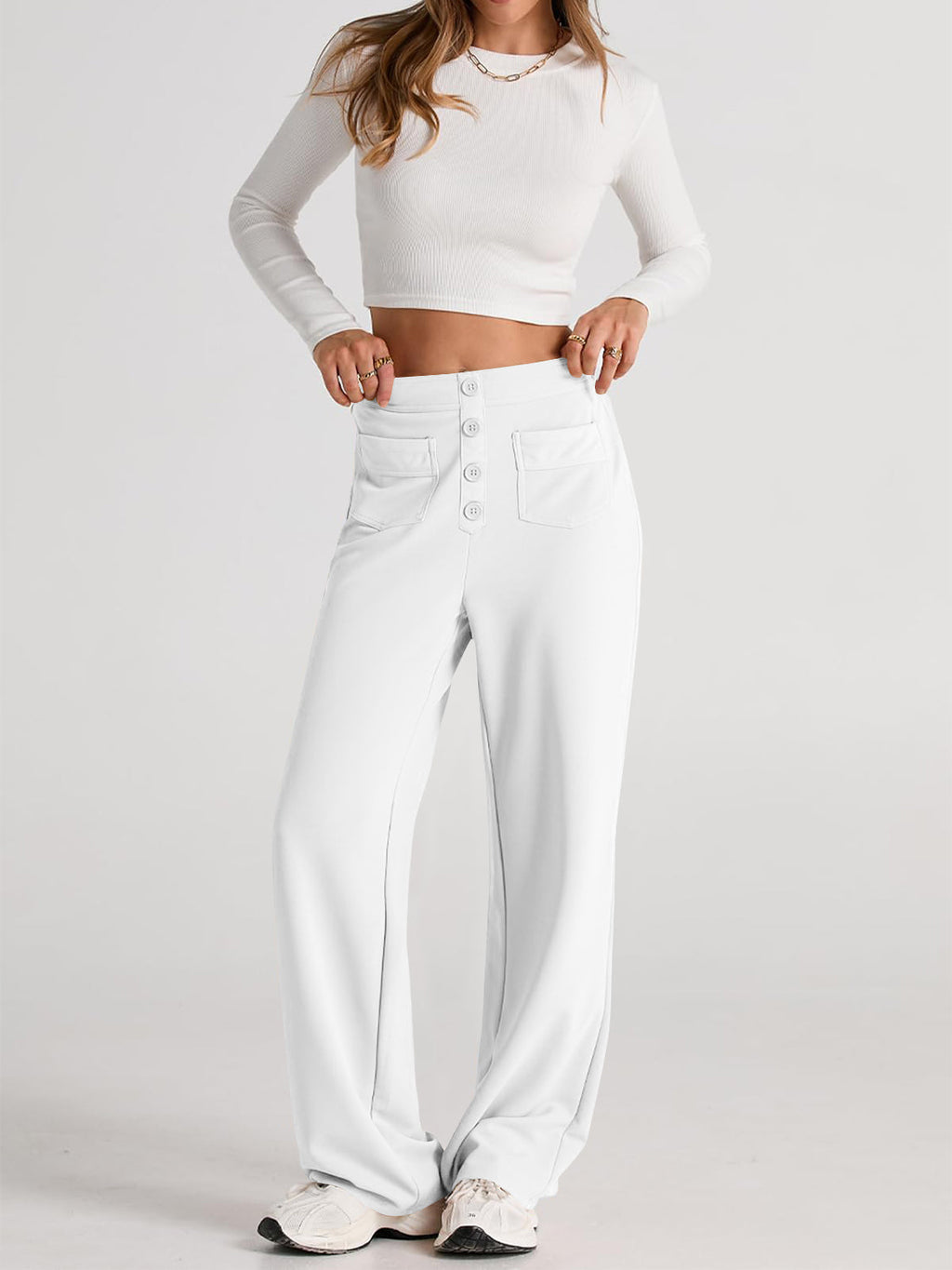 High Waist Wide Leg Pants | Black Polyester Relaxed Fit