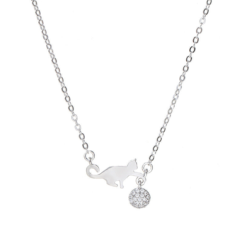 Niche Influencer Silver Necklace With A Cat Pendant For Women