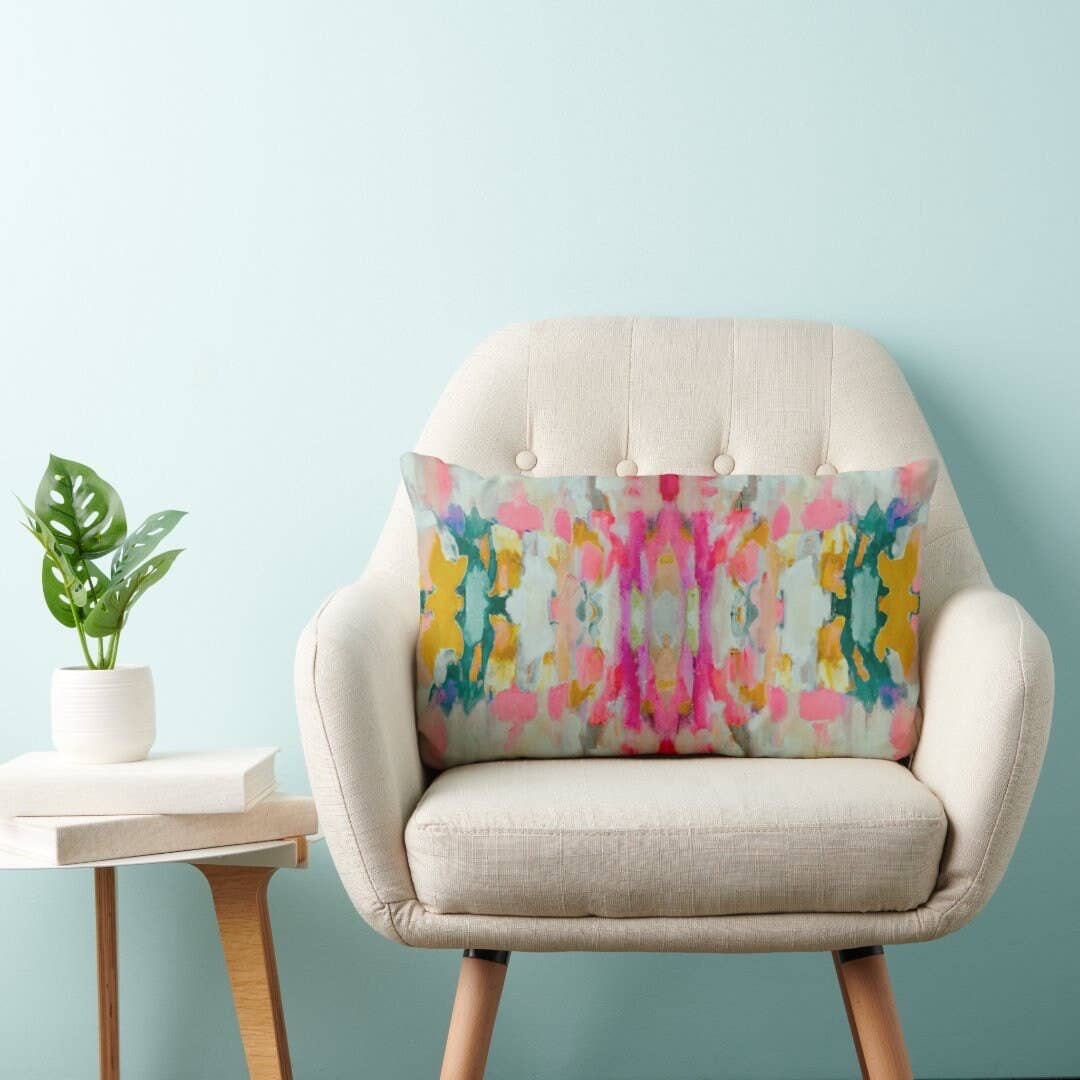Layla Pink Abstract Print Lumbar Throw Pillow