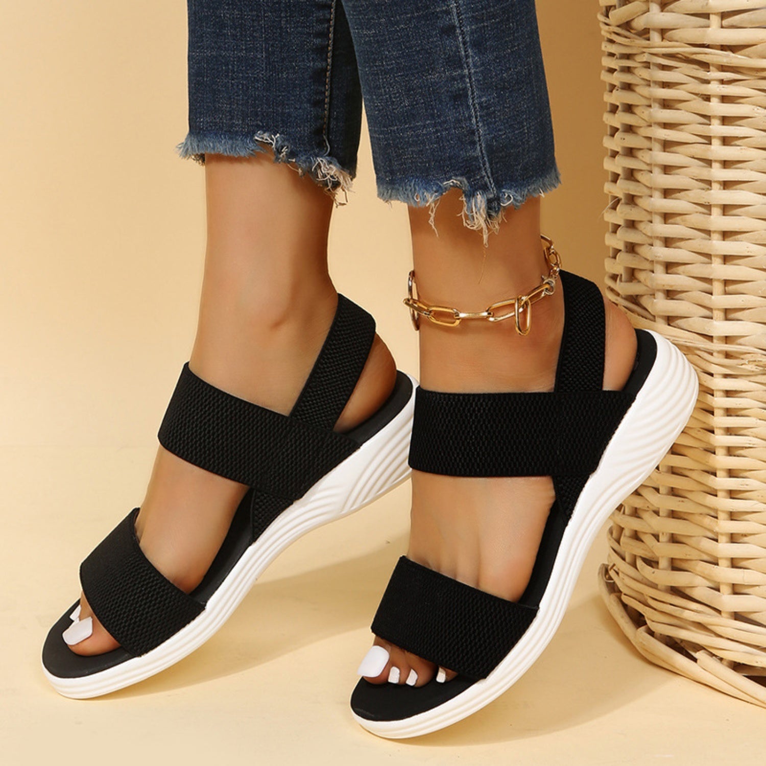 Women Open Toe Elastic Strap Sandals With Low Heel Comfort - Image 3