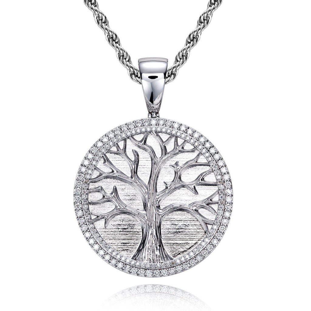 Moissanite Tree of Life Hip-Hop Pendant Necklace in K White