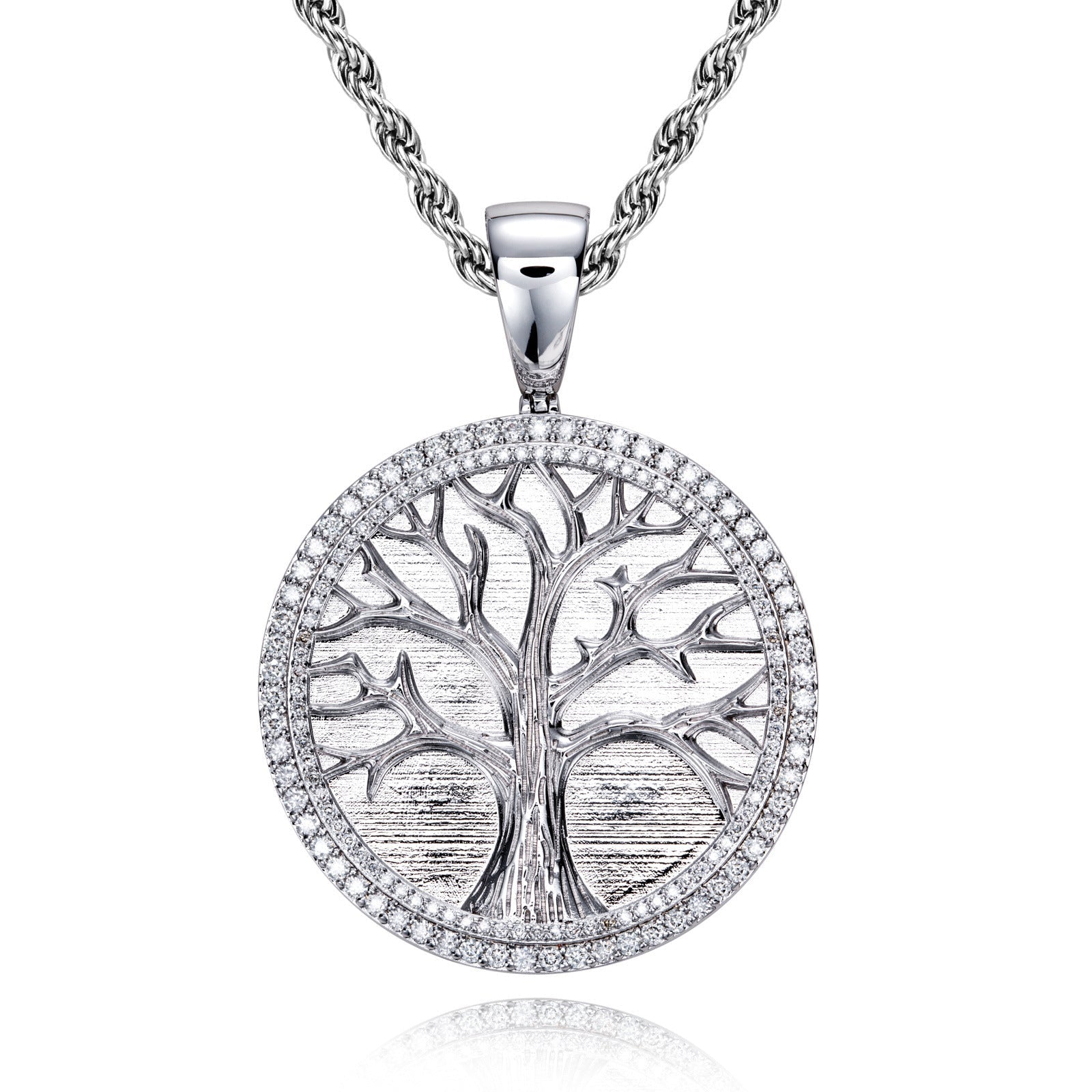 Moissanite Tree of Life Hip-Hop Pendant Necklace in K White