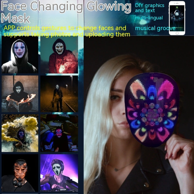 LED Luminous Face Changing Mask Bluetooth App Control Party Prop