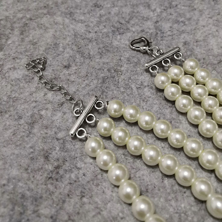 Three Or Four Multi-layer Glass Pearl Necklace Elegant Fashion Sweater Chain Dress Cheongsam Neck Chain Opera Clothing Accessories
