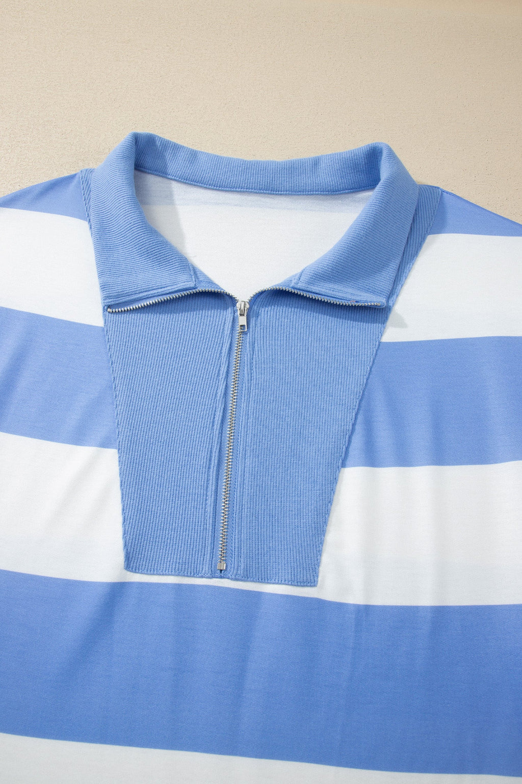 Stripe Zipped Collar Top & Shorts Set - Sporty Knit Loungewear