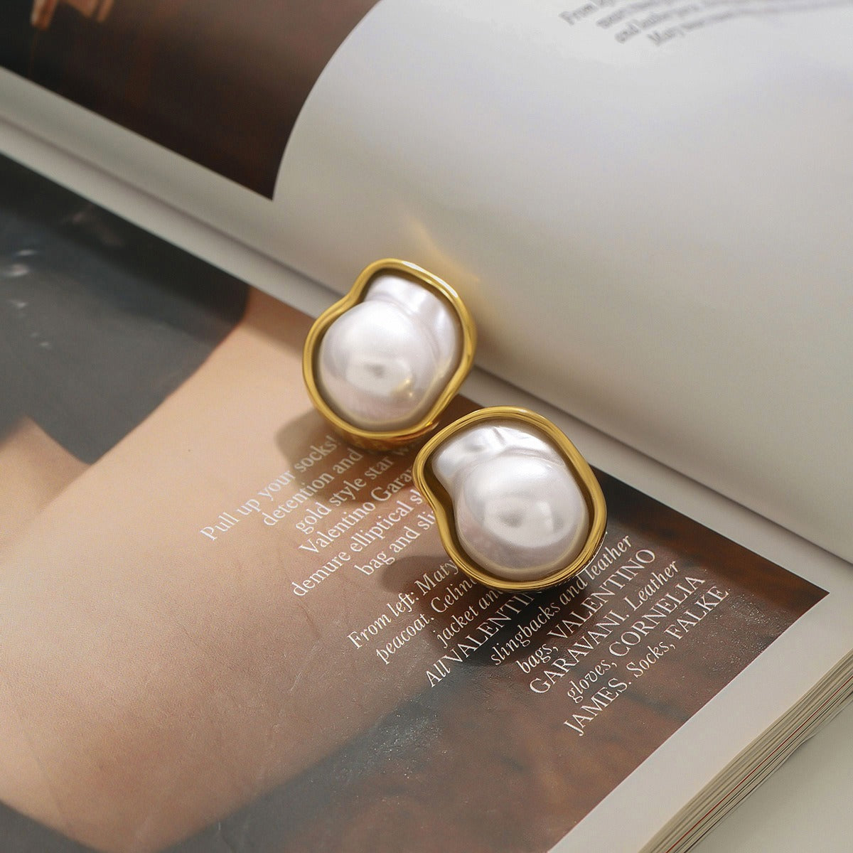 18K gold geometric inlaid pearls exquisite design noble earrings ring necklace set