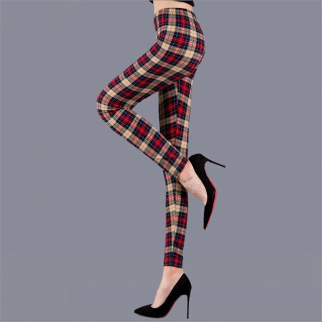 Women’s Plaid Yoga Leggings Mid Waist Push-Up Tapered Pants