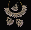 Elegant light peach stone work necklace set with matching earrings for women