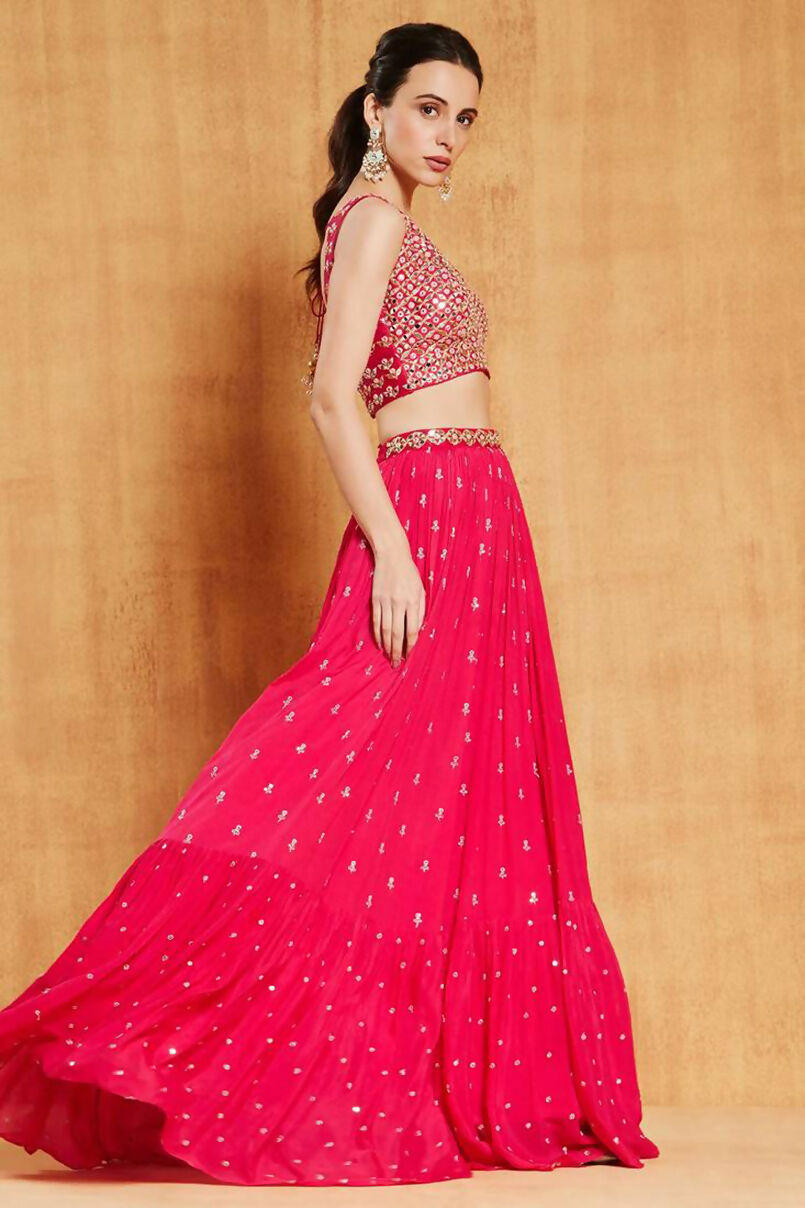 Rani Pink Faux Georgette Lehenga with Zari and Sequin Embroidery