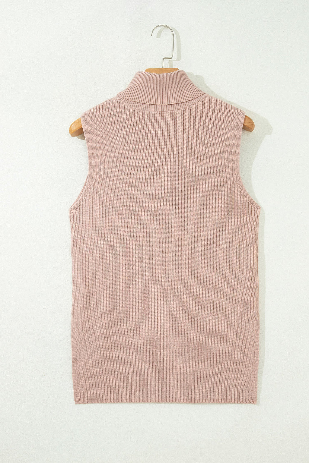Solid Turtleneck Split Hem Sleeveless Knit Top
