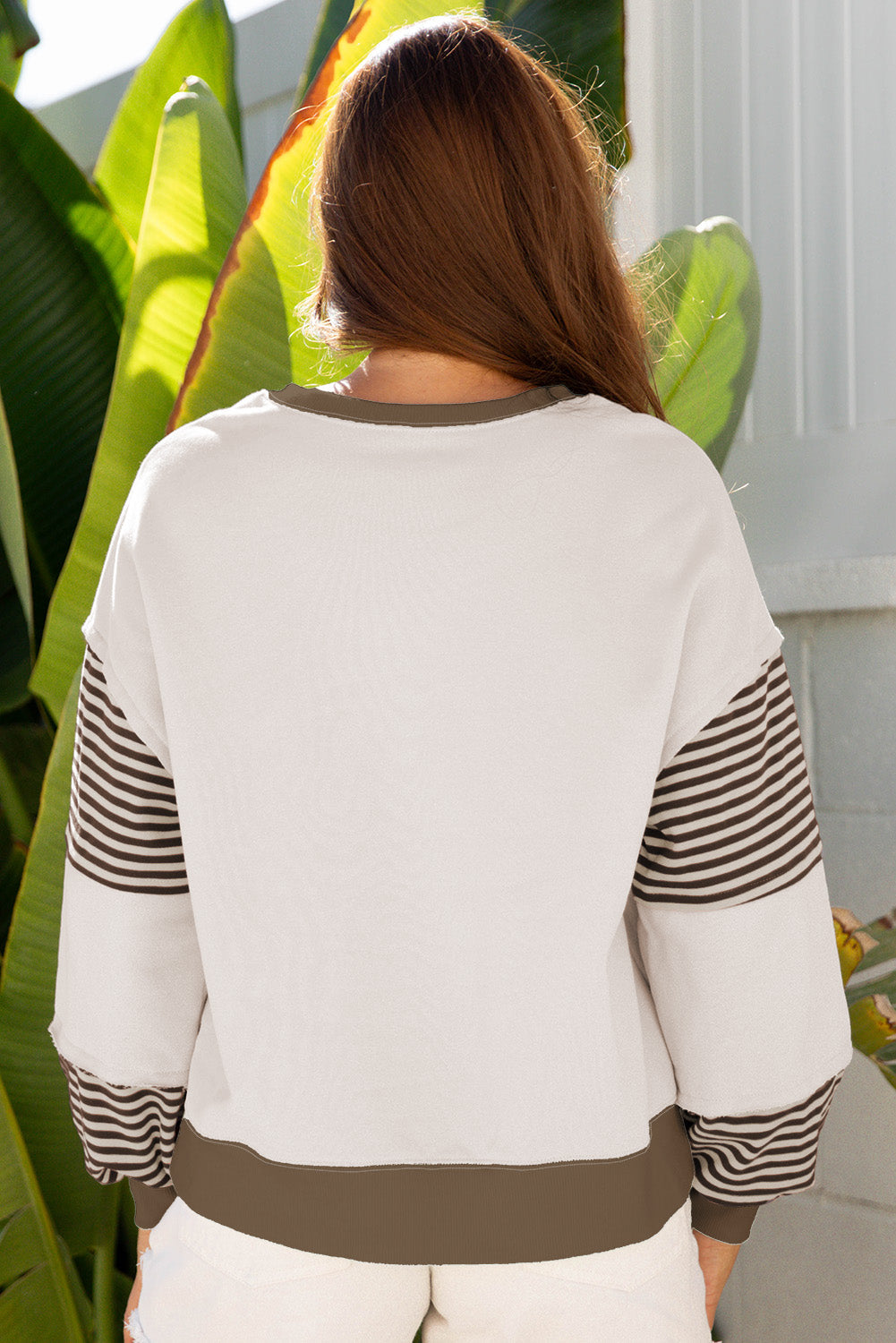 Women's Stripe Colorblock Sweatshirt - Cozy Drop Shoulder Pullover