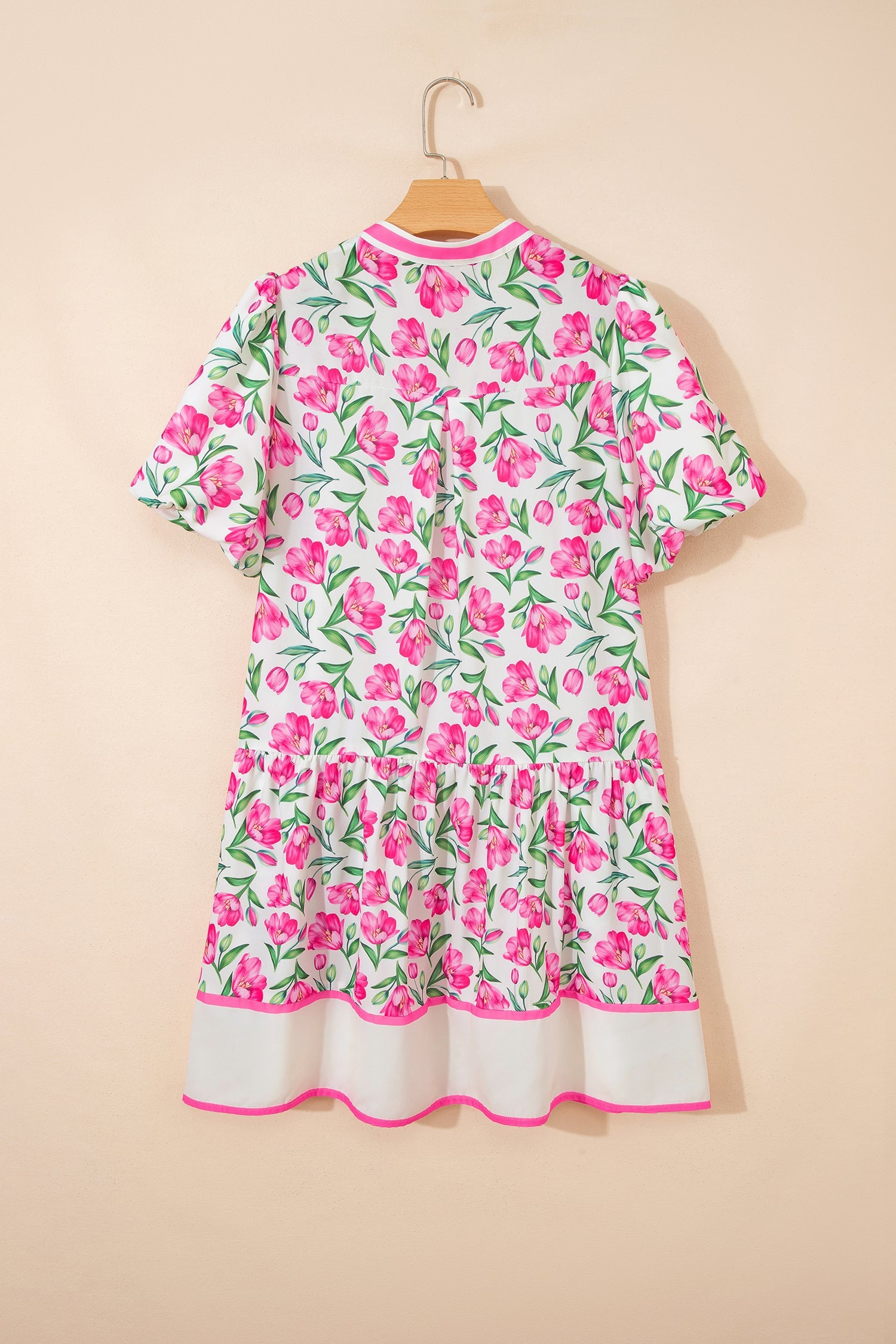 Aliya Floral Print Short Dress with Block Trim
