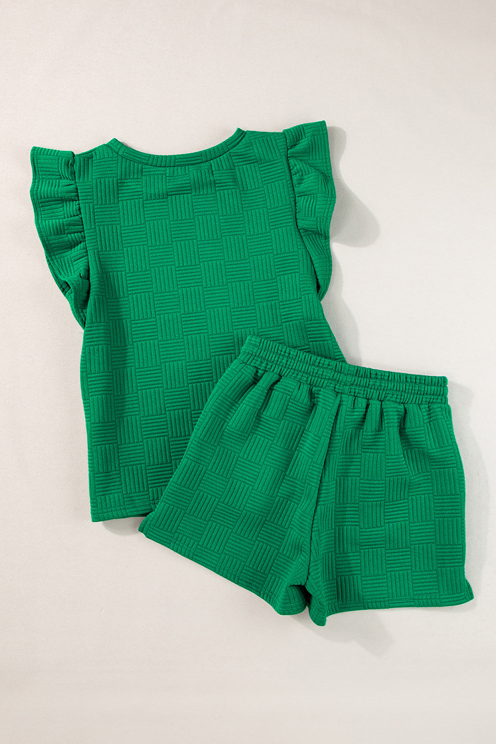 Pearl Textured Ruffled Sleeve Tee and Shorts Set