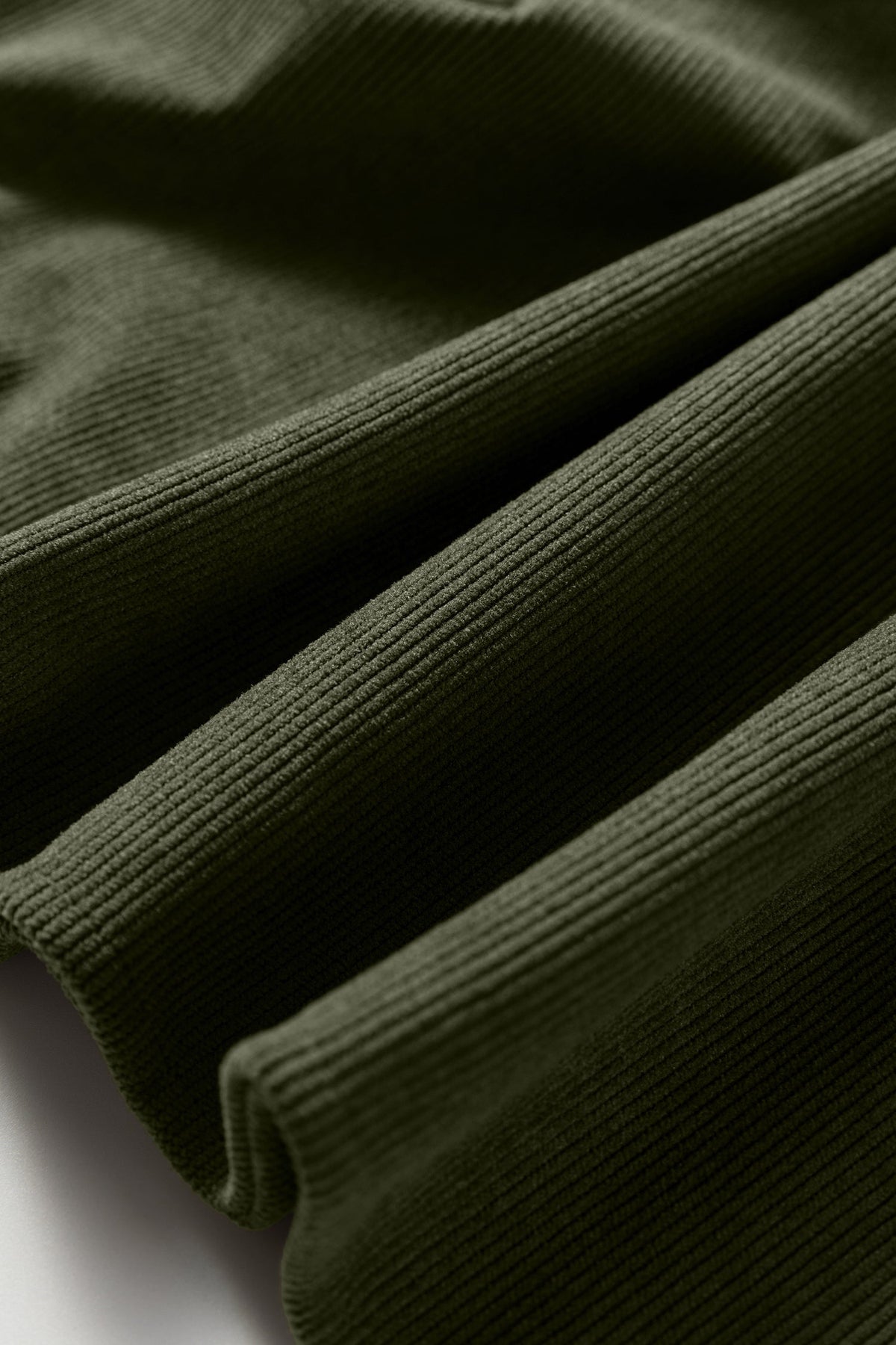Moss Green Bracelet Sleeve Split Neck Scallop Detail Pleated Corduroy Mini Dress