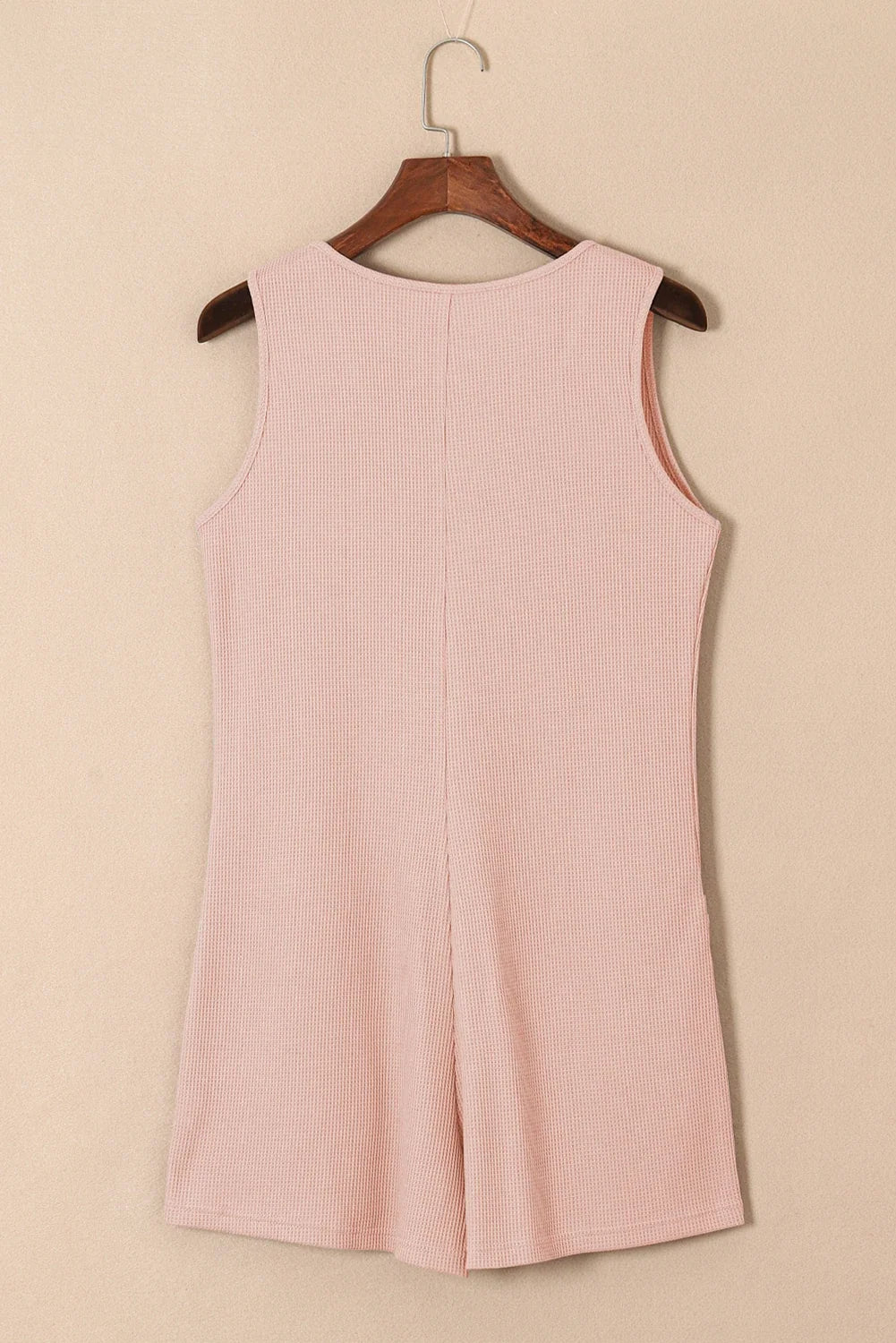 Solid Waffle Buttoned Scoop Neck Sleeveless Romper