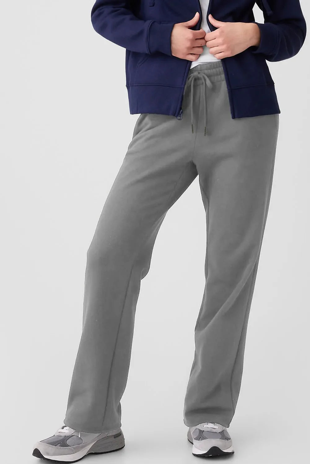 Women's Grey Drawstring Relaxed Fit Lounge Pants with Pockets - Image 2