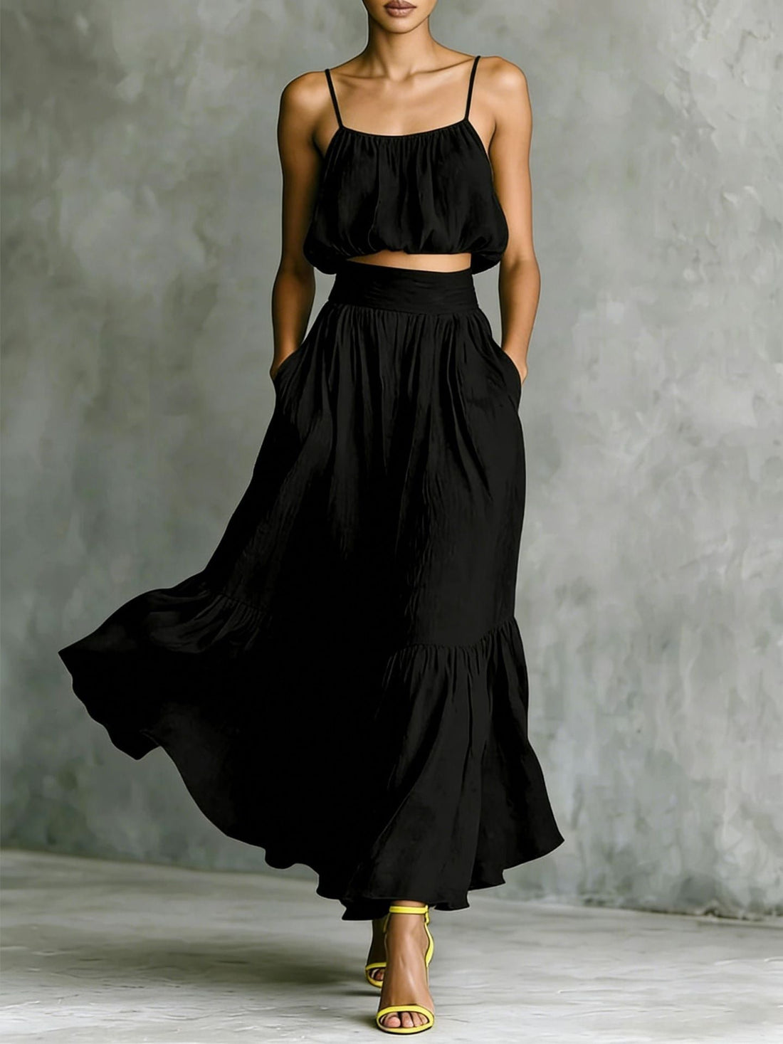 Women’s Two-Piece High-Waist Flared Skirt and Crop Top Set - Image 7