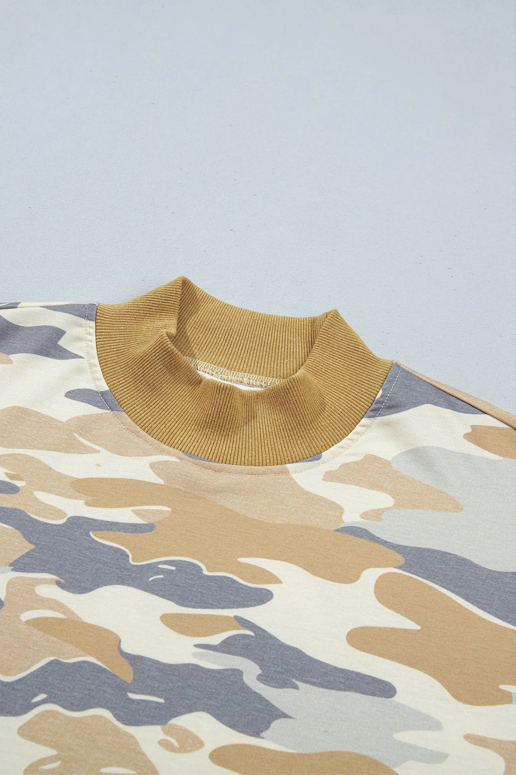 Camo Mock Neck Long Sleeve Top & Shorts Set