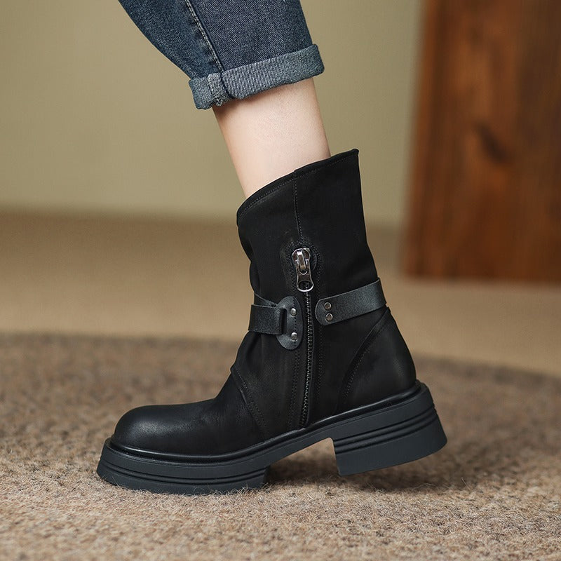 Women’s Brown Retro British-Style Ankle Boots Winter Footwear