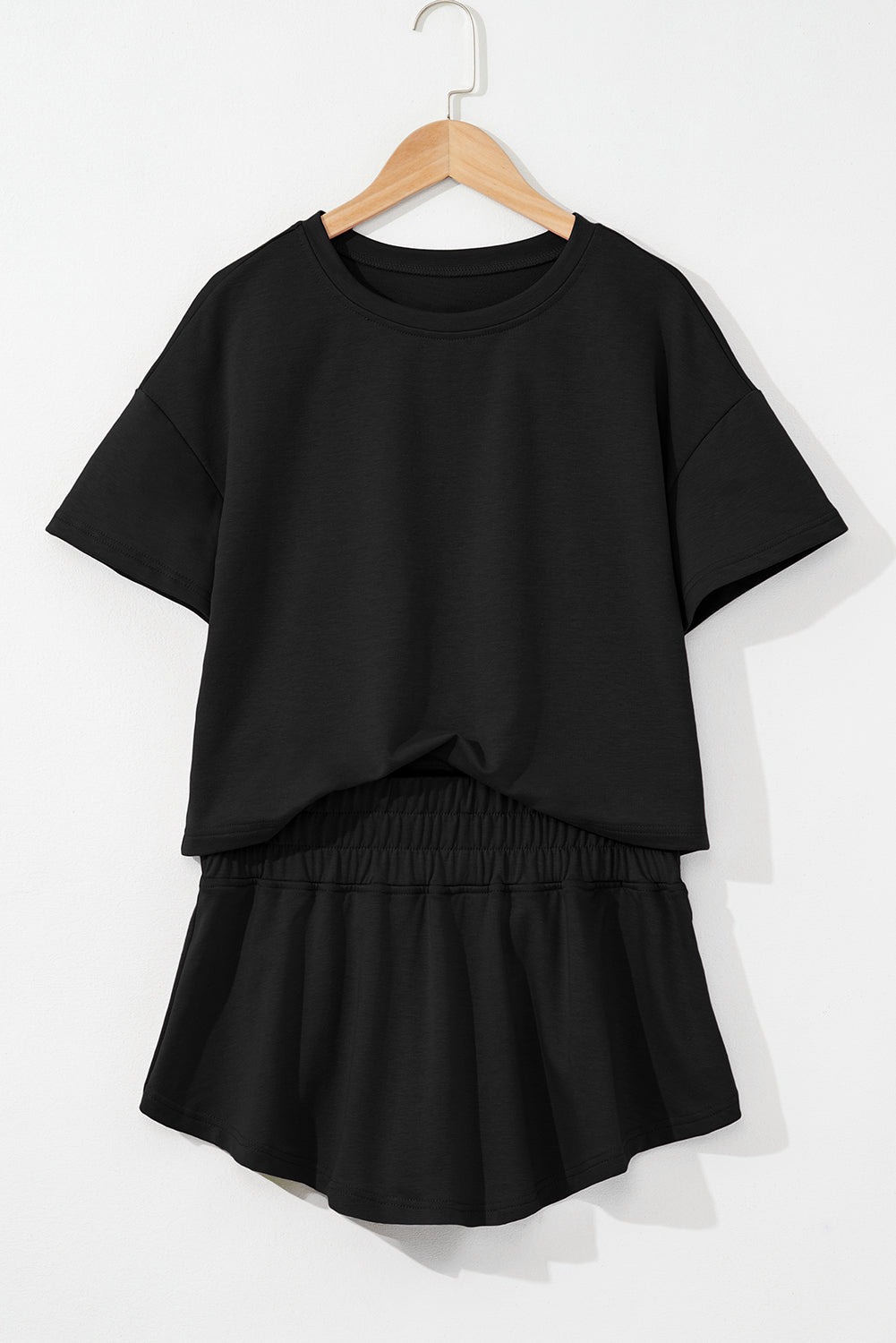 Black Cropped Tee & Ruffle High Waist Skort Set