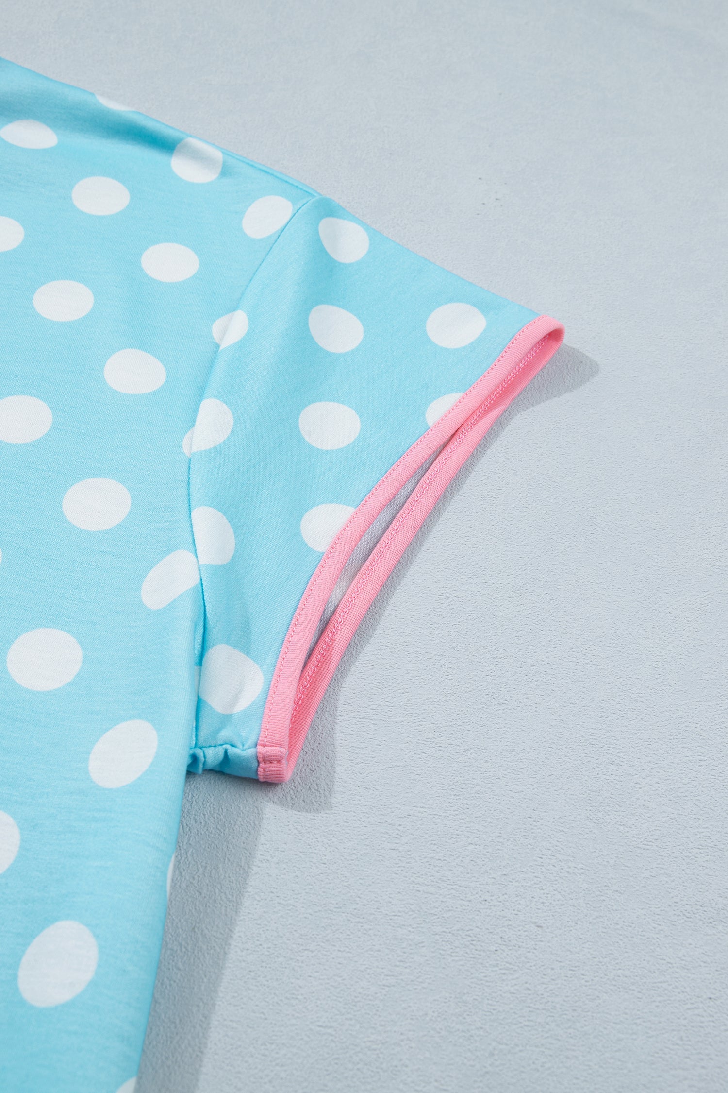Polka Dot Short Sleeve Lounge Set with Pink Trim in Light Blue