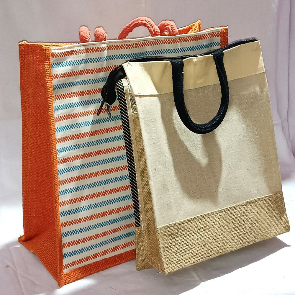 Eco-Friendly Jute Ladies Fashion Bags Combo - Striped Boho Set