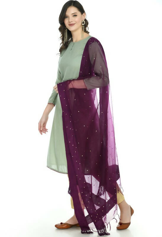 Purple Organza Stone Work Dupatta