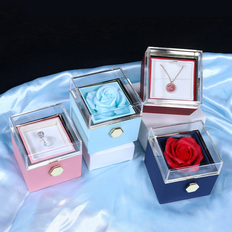 Rotating Soap Flower Rose Gift Box Jewelry Storage for Valentine's