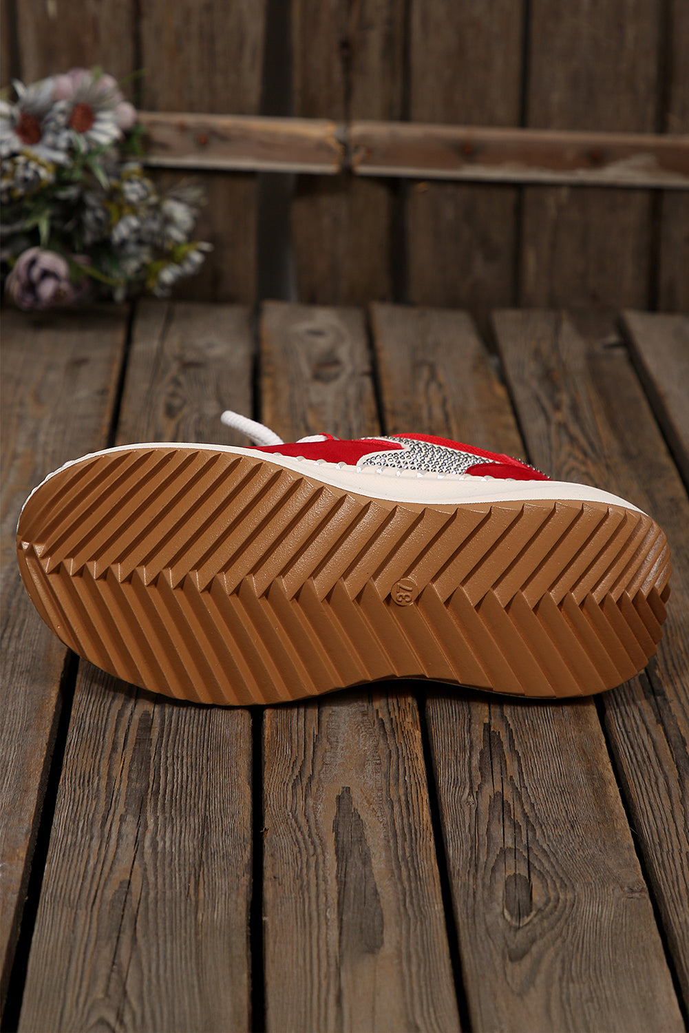 White Rhinestone Platform Sneakers Casual Lace Up Trainers