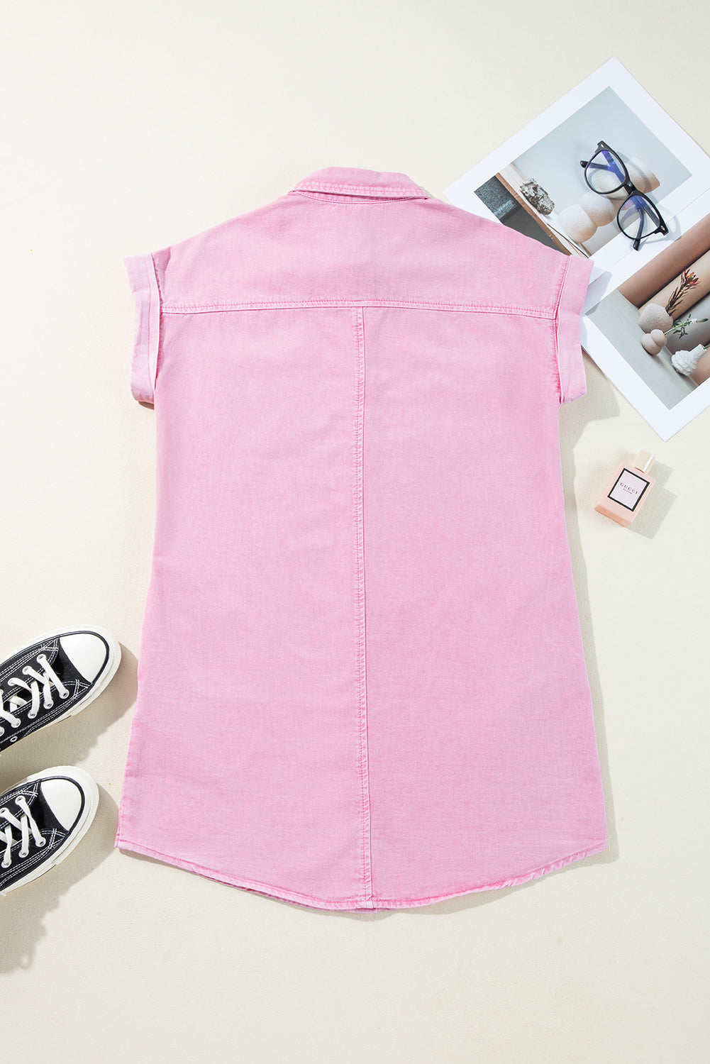 Pink Denim Shirt Dress | Double Pocket Mini Dress