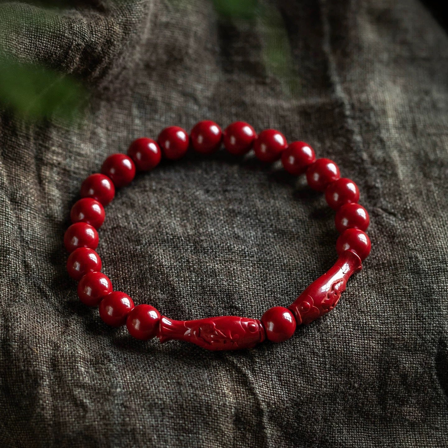 Cinnabar And Gold Sand Fortune-Bringing Bracelet