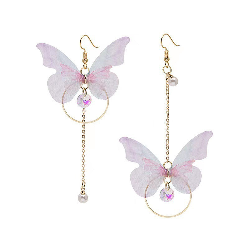 Vibrant Purple Asymmetric Butterfly Earrings Long Retro Style