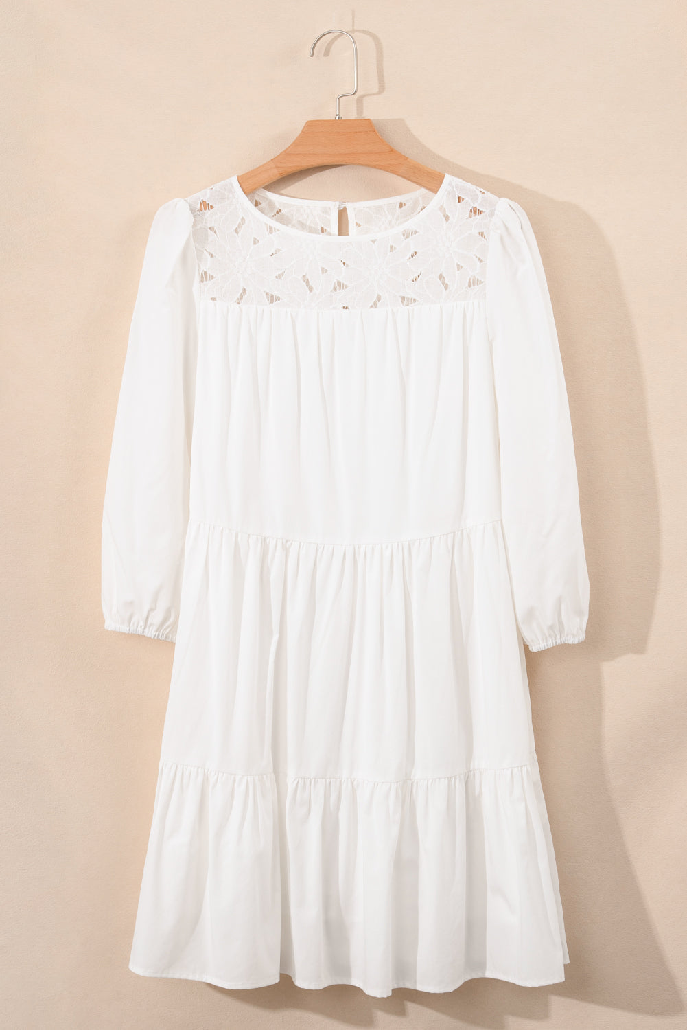Whitley Floral Lace Patchwork Tiered Mini Dress in White - Image 6