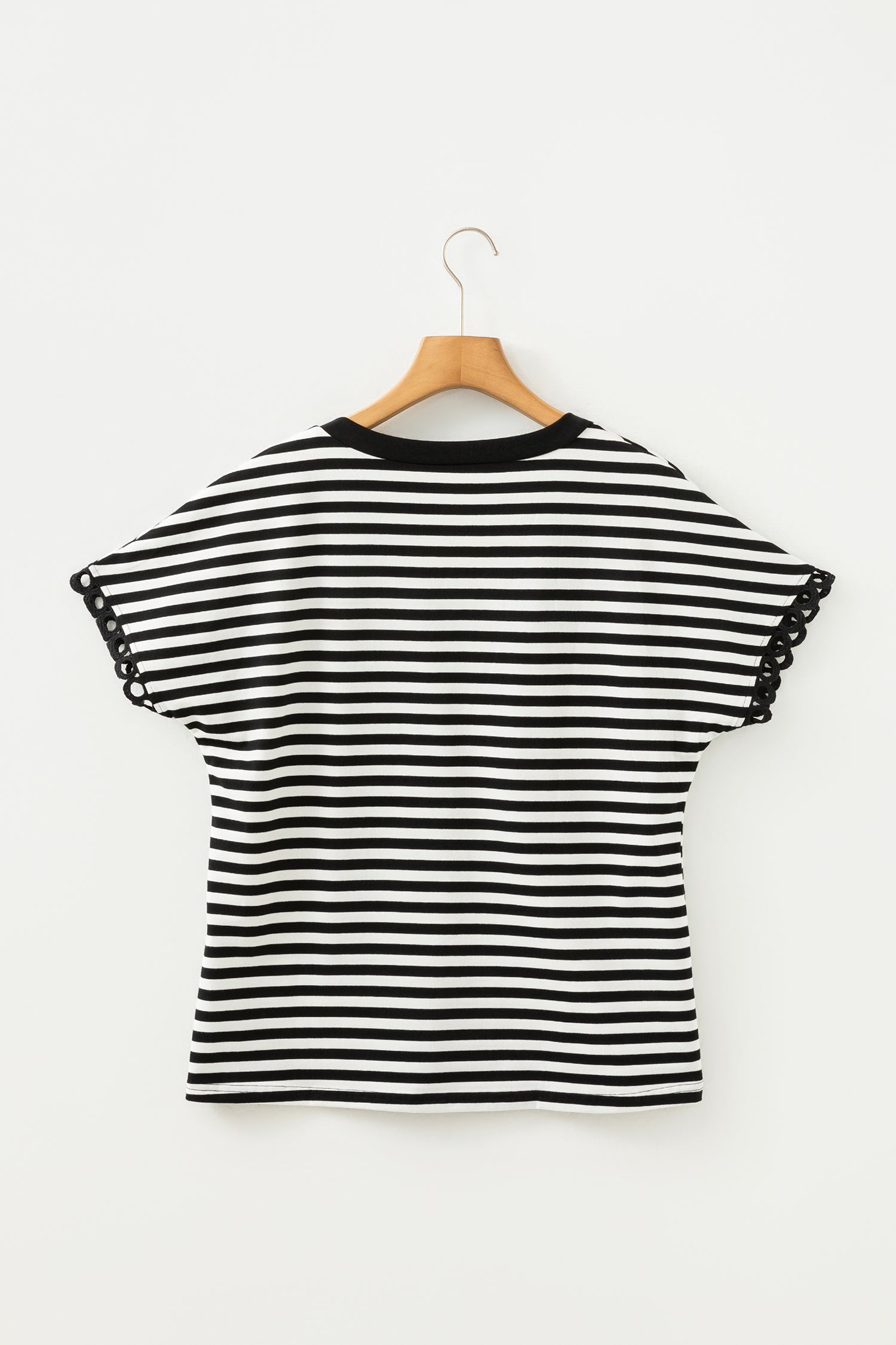 Stripe V-Neck Lace Trim Short Sleeve Tee