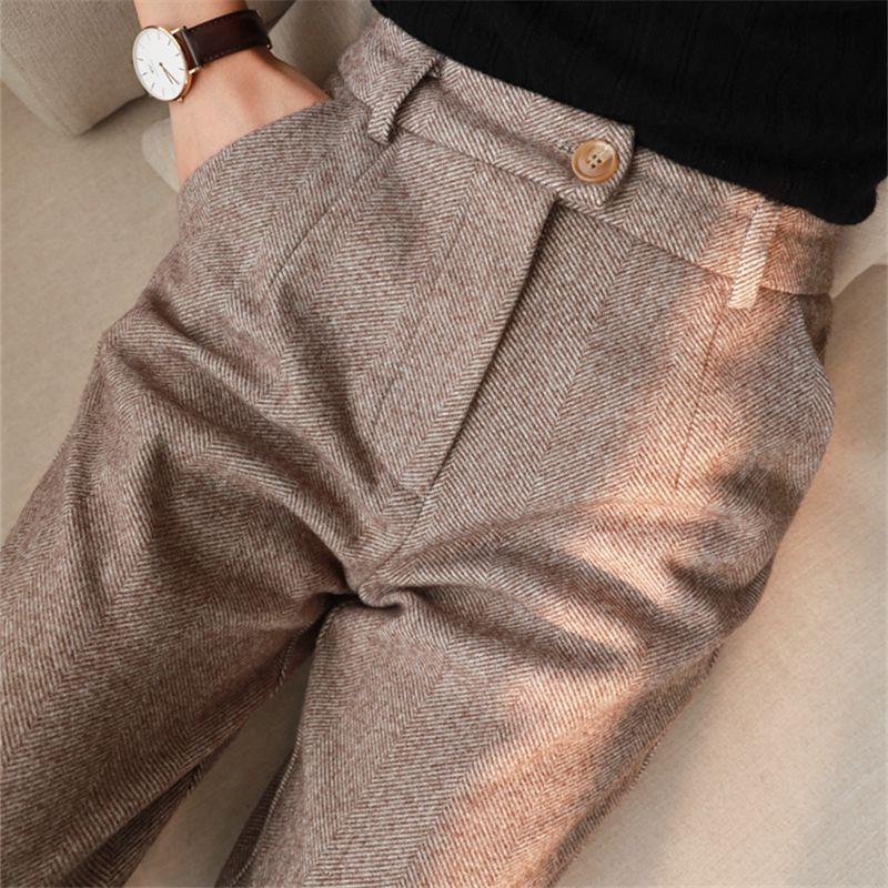 Women's Herringbone Wool-Like Tapered Trousers Ankle Length Pants - Image 11