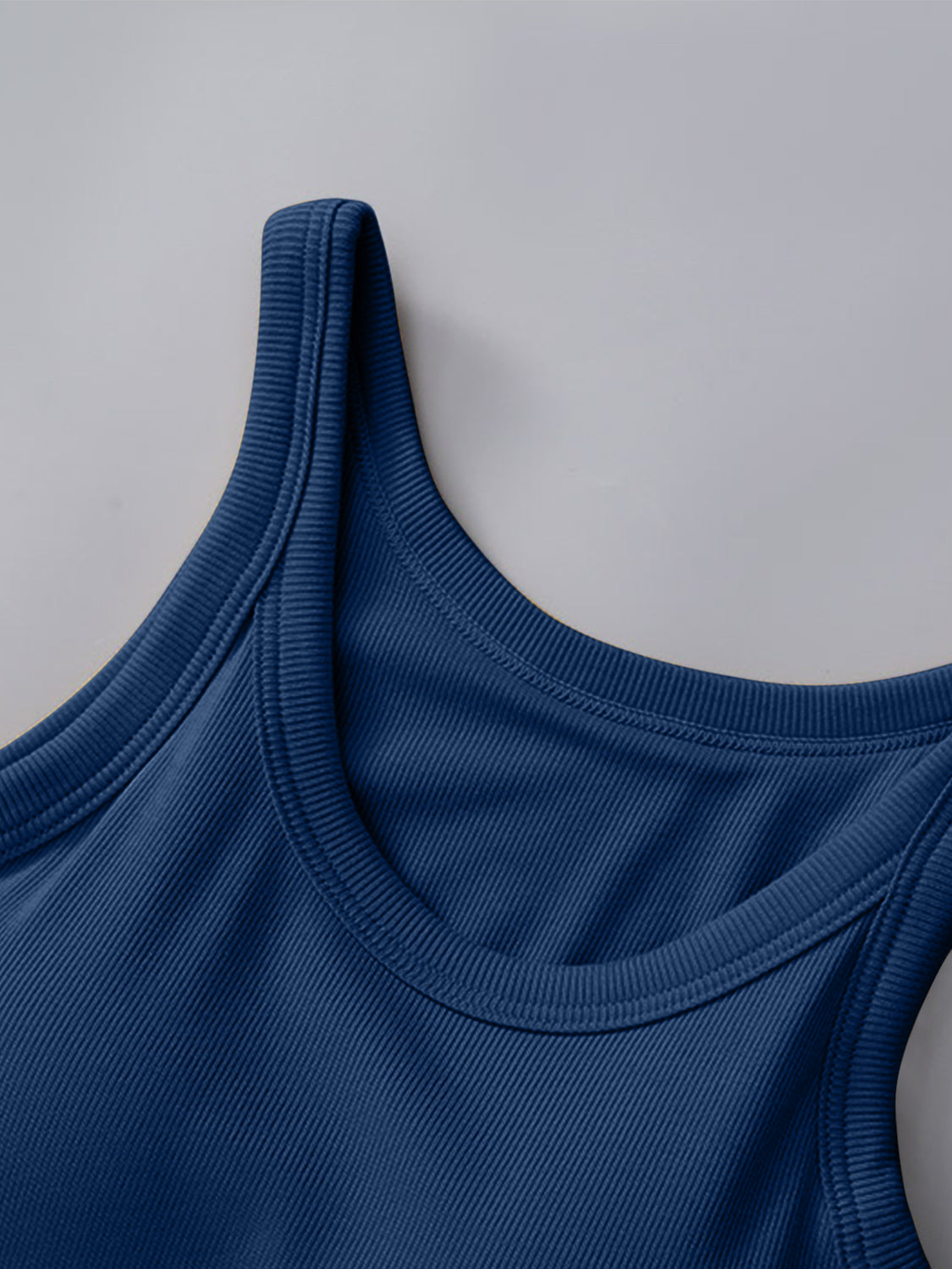 Women's Fitted Round Neck Tank Top with Built-in Bra - Sleeveless