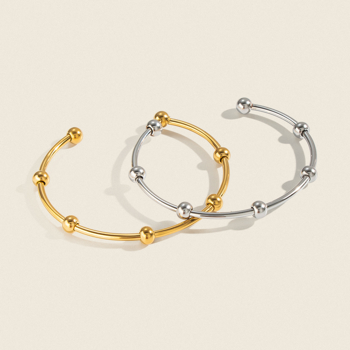 Golden Beaded Open-ended Bracelet